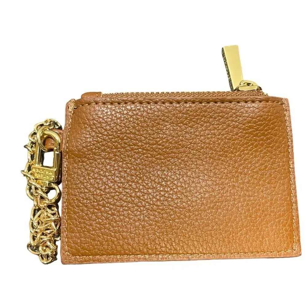 Steve Madden Tan Key & Card Holder with Gold Chain